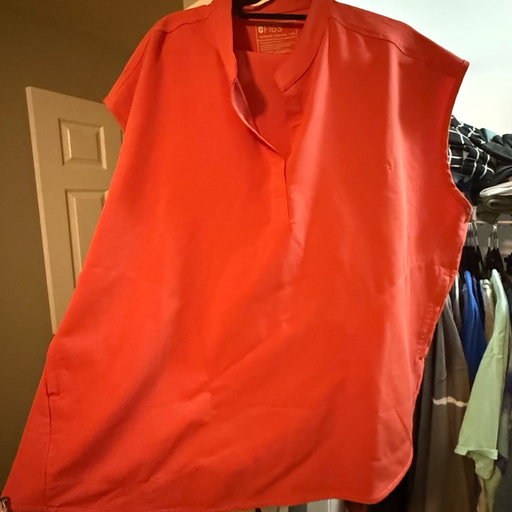 Figs Orange Sleeveless Boxy Button Down Shirt